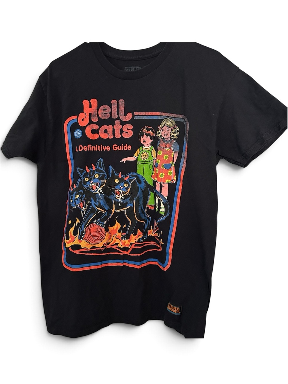 Steven Rhodes  Hell Cats Graphic Tee with Retro Print is a Size Large